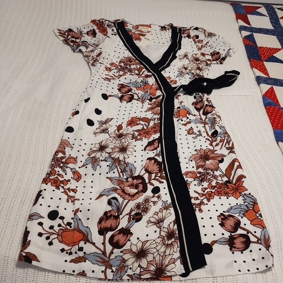 NWT Maeve By Anthropologie Floral Wrap Dress with Black Trim - Picture 2 of 14
